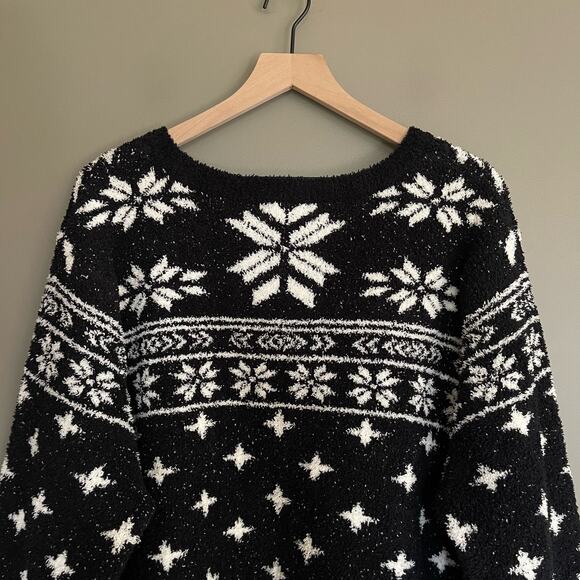 Barefoot Dreams CozyChic Seaside Crewneck Pullover Sweater Black Fair Isle Sz 3X - Picture 13 of 16